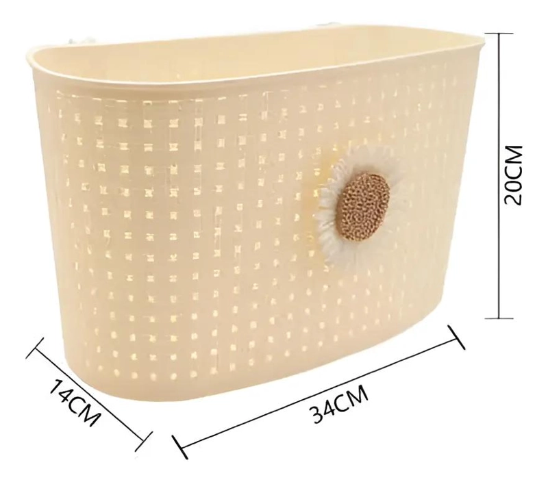 CANASTO ORGANIZADOR PLASTICO BEIGE 34X20X14 CM CON FLOR DECORATIVA - 3
