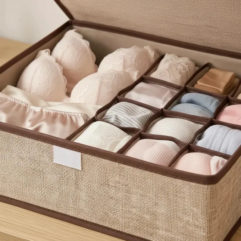 CAJA ORGANIZADORA DE ROPA INTERIOR PARA MUJER EN LINO BEIGE - 7