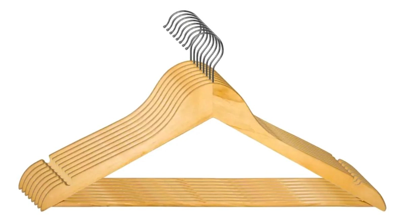 SET DE 8 COLGADORES DE MADERA CON BARRA ANTIDESLIZANTE - 1