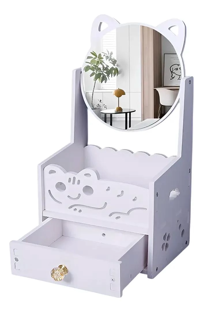 ORGANIZADOR DE MAQUILLAJE CON ESPEJO Y DISEÑO DIVERTIDO - 1