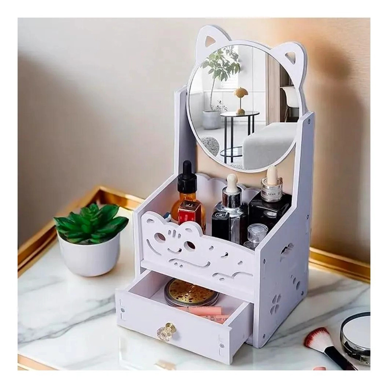ORGANIZADOR DE MAQUILLAJE CON ESPEJO Y DISEÑO DIVERTIDO - 3