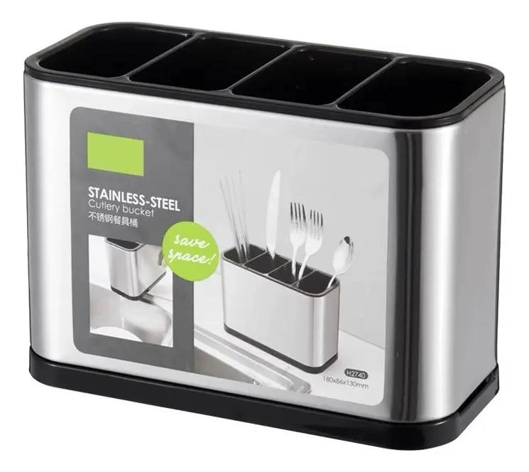 SOPORTE DE ACERO INOXIDABLE PARA CUBIERTOS CON 4 COMPARTIMENTOS - 1