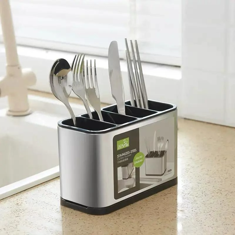 SOPORTE DE ACERO INOXIDABLE PARA CUBIERTOS CON 4 COMPARTIMENTOS - 2