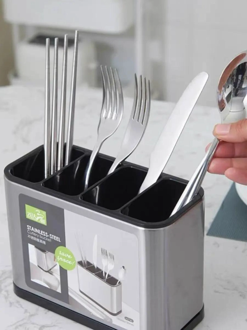 SOPORTE DE ACERO INOXIDABLE PARA CUBIERTOS CON 4 COMPARTIMENTOS - 3