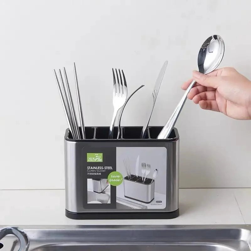 SOPORTE DE ACERO INOXIDABLE PARA CUBIERTOS CON 4 COMPARTIMENTOS - 5
