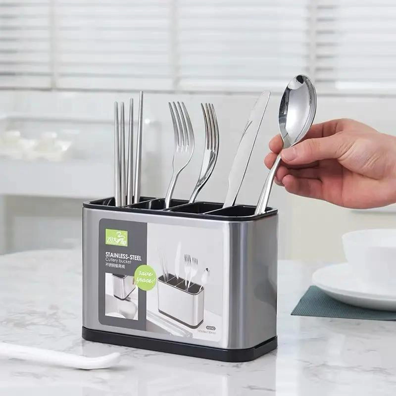 SOPORTE DE ACERO INOXIDABLE PARA CUBIERTOS CON 4 COMPARTIMENTOS - 6