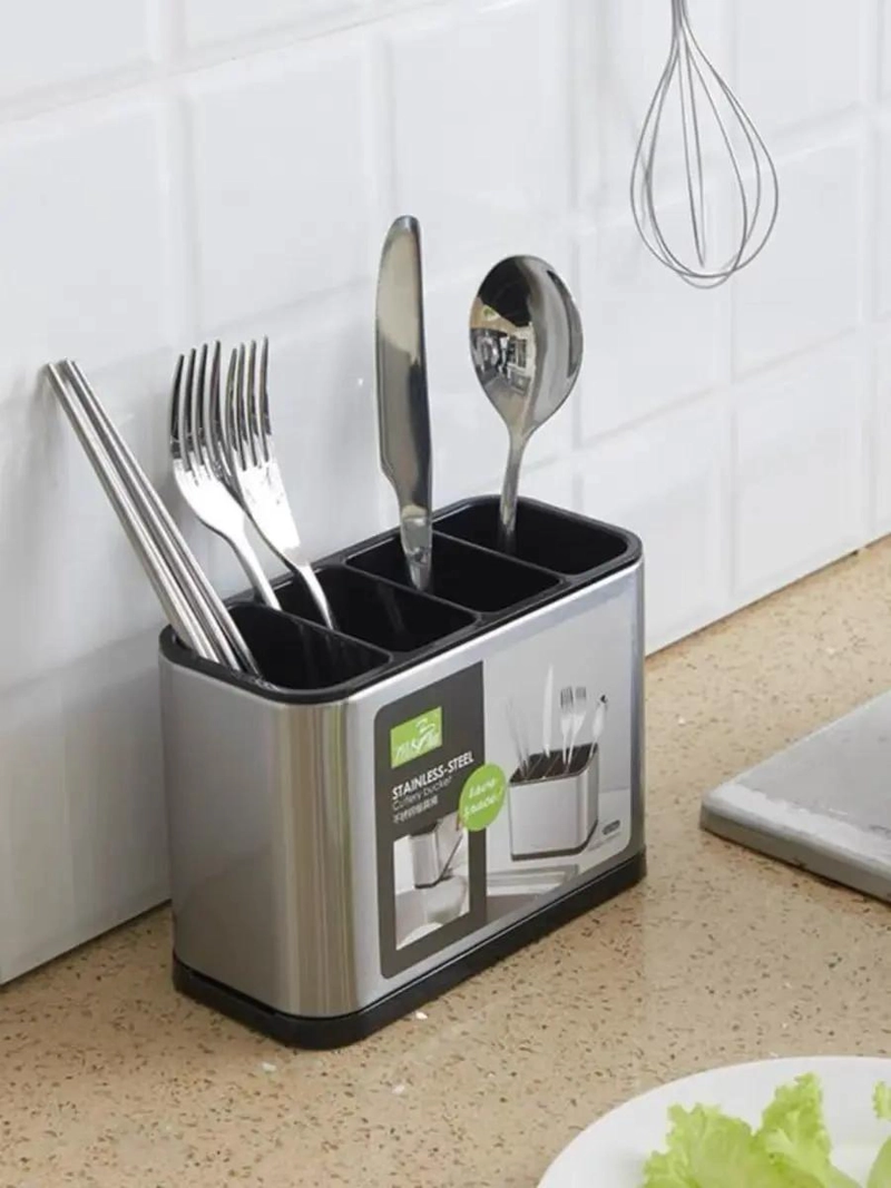 SOPORTE DE ACERO INOXIDABLE PARA CUBIERTOS CON 4 COMPARTIMENTOS - 8
