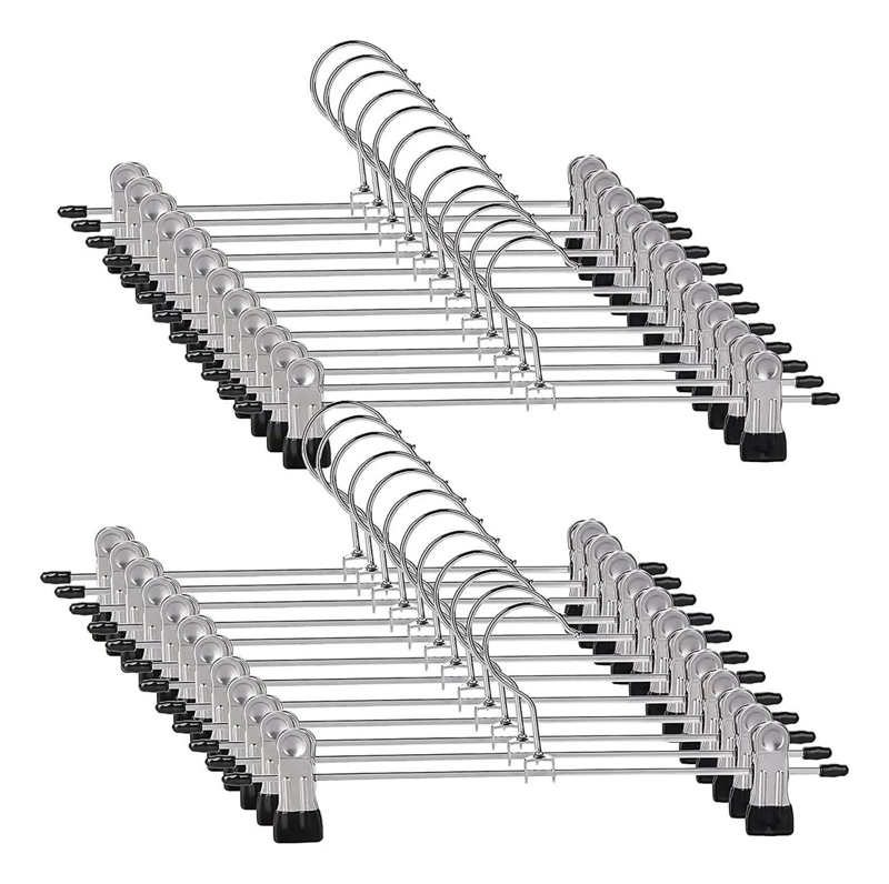 30 PERCHAS DE METAL CROMADO CON PINZAS PARA PANTALONES - 1