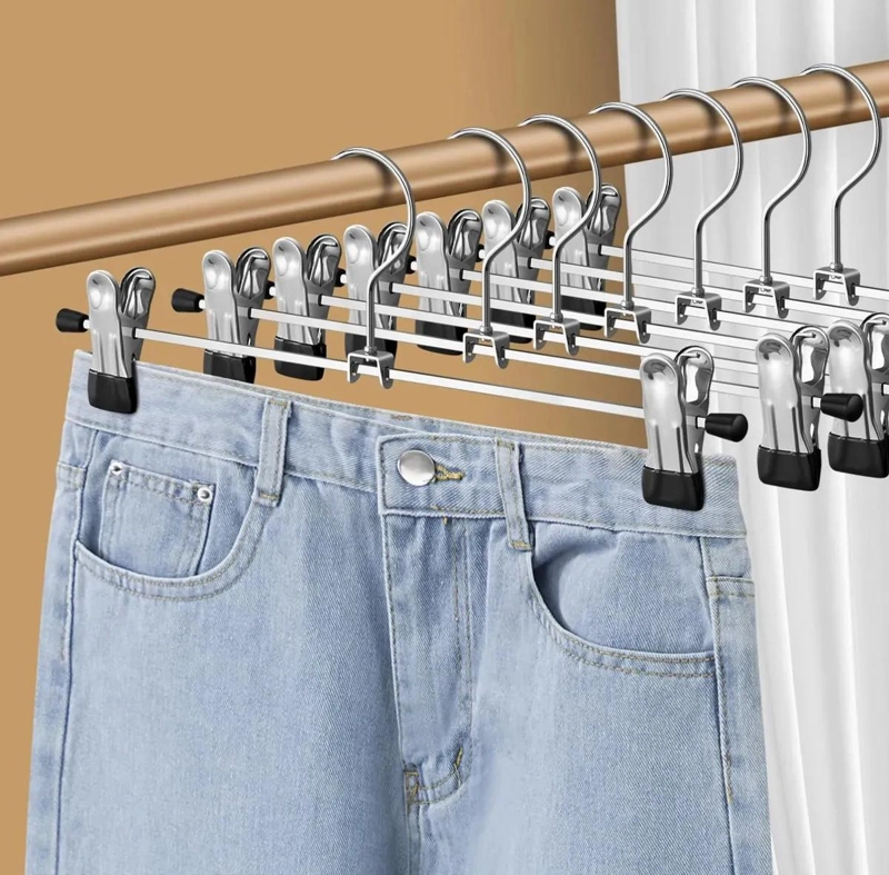 30 PERCHAS DE METAL CROMADO CON PINZAS PARA PANTALONES - 10