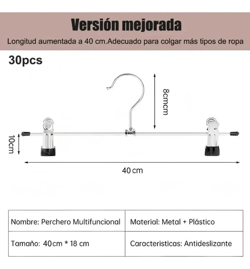 30 PERCHAS DE METAL CROMADO CON PINZAS PARA PANTALONES - 2