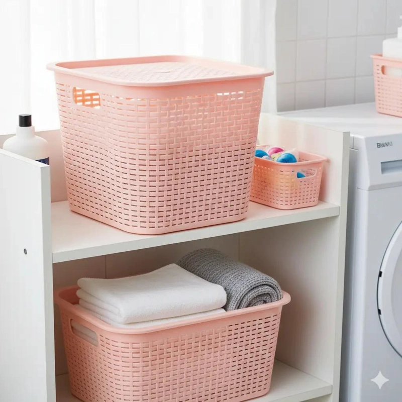 CANASTA ORGANIZADORA MULTIUSOS RATTAN 22 LITROS COLOR ROSA - 1