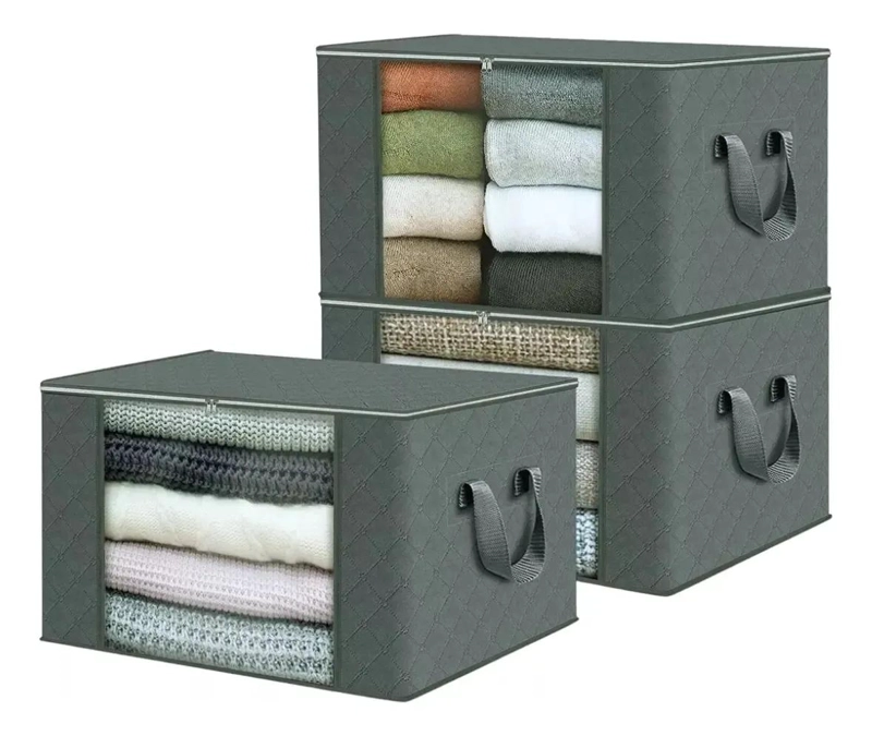 JUEGO DE 3 ORGANIZADORES DE ALMACENAMIENTO PARA ROPA COLOR GRIS - 1