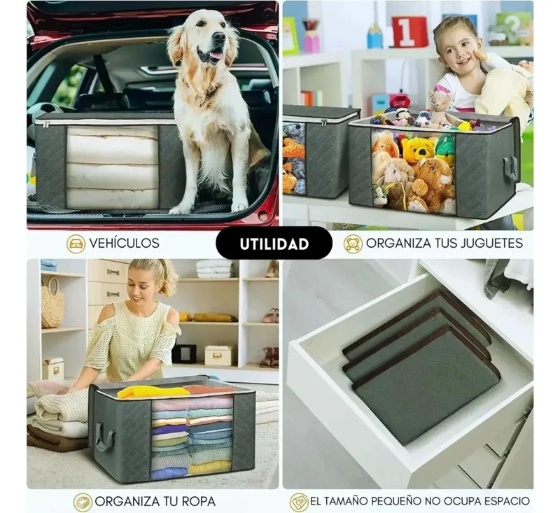 JUEGO DE 3 ORGANIZADORES DE ALMACENAMIENTO PARA ROPA COLOR GRIS - 7