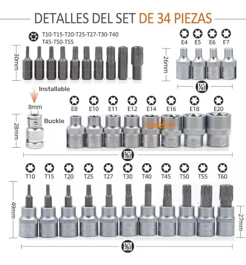 JUEGO DE DADOS TORX ESTRELLA 34 PIEZAS - 6