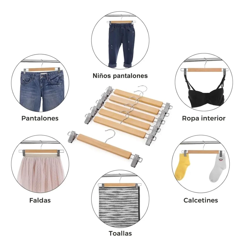 PACK DE 10 COLGADORES DE MADERA PARA PANTALONES ELEGANTES - 5