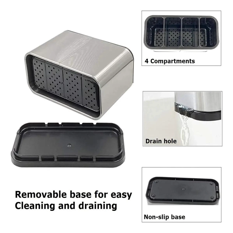CAJA DE ALMACENAMIENTO DE UTENSILIOS DE ACERO INOXIDABLE CON DRENAJE - 3