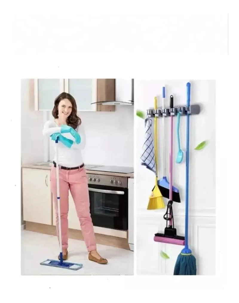 SOPORTE ORGANIZADOR PARA ESCOBAS Y MOPAS EN COLOR GRIS - 2