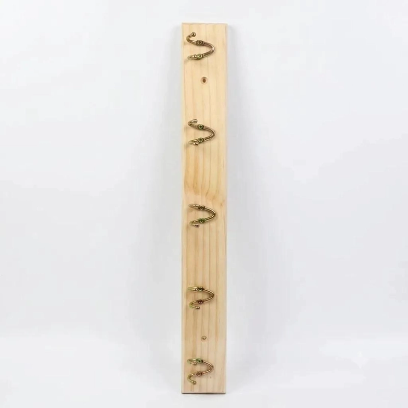 PERCHERO DE PARED DE MADERA NATURAL CON 5 GANCHOS METALICOS - 1