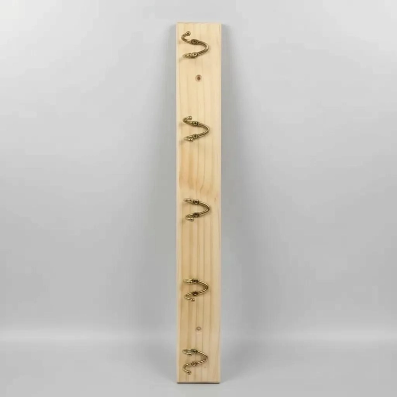 PERCHERO DE PARED DE MADERA NATURAL CON 5 GANCHOS METALICOS - 5