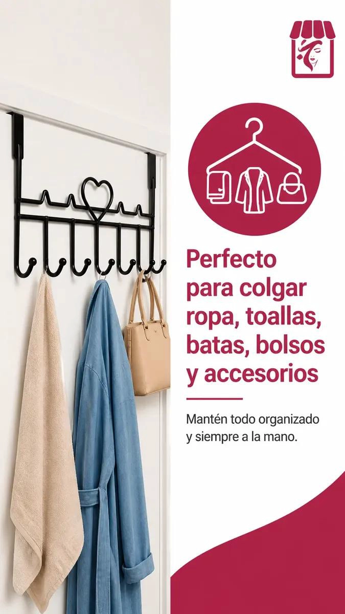 COLGADOR DE PUERTA METAL NEGRO ORGANIZADOR DE ROPA Y ACCESORIOS - 3