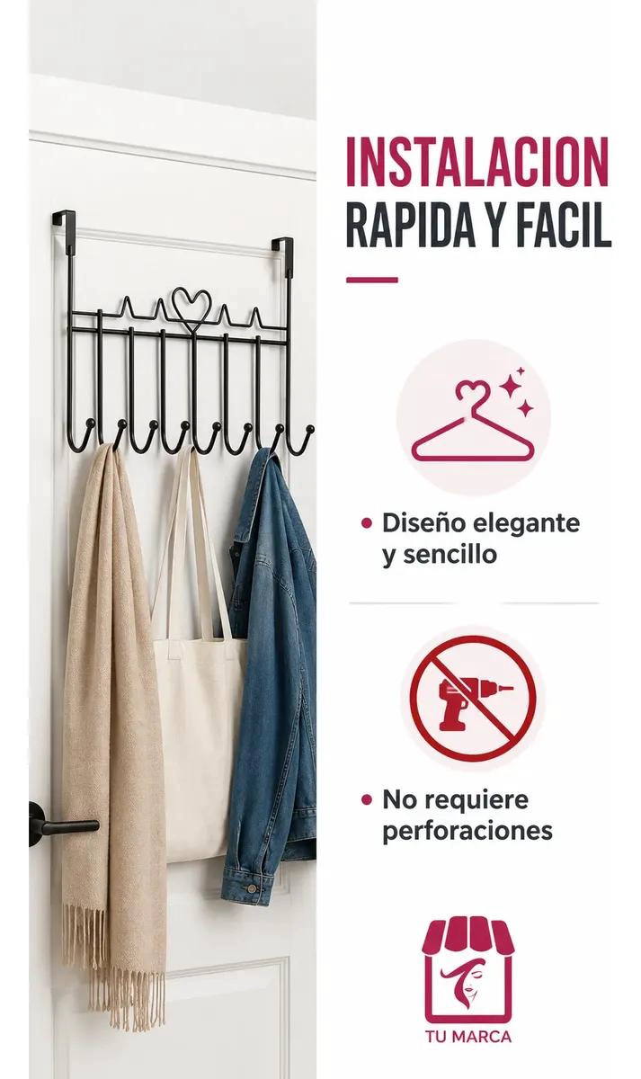 COLGADOR DE PUERTA METAL NEGRO ORGANIZADOR DE ROPA Y ACCESORIOS - 7