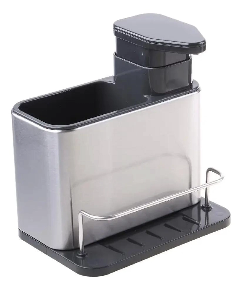 DISPENSADOR DE JABON Y SOPORTE PARA ESPONJA DE ACERO INOXIDABLE - 1