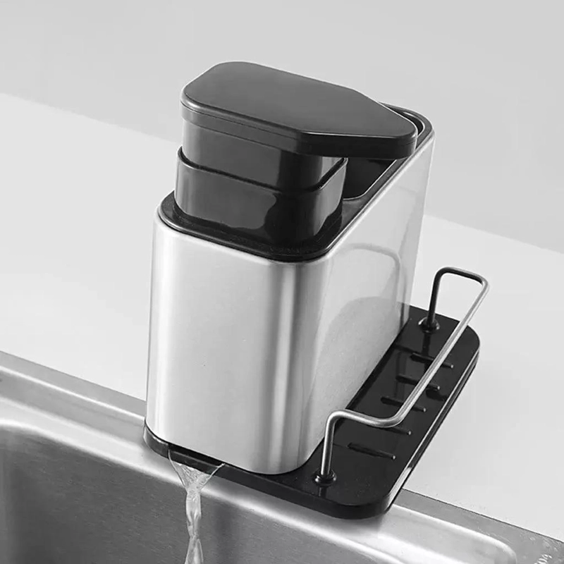 DISPENSADOR DE JABON Y SOPORTE PARA ESPONJA DE ACERO INOXIDABLE - 10