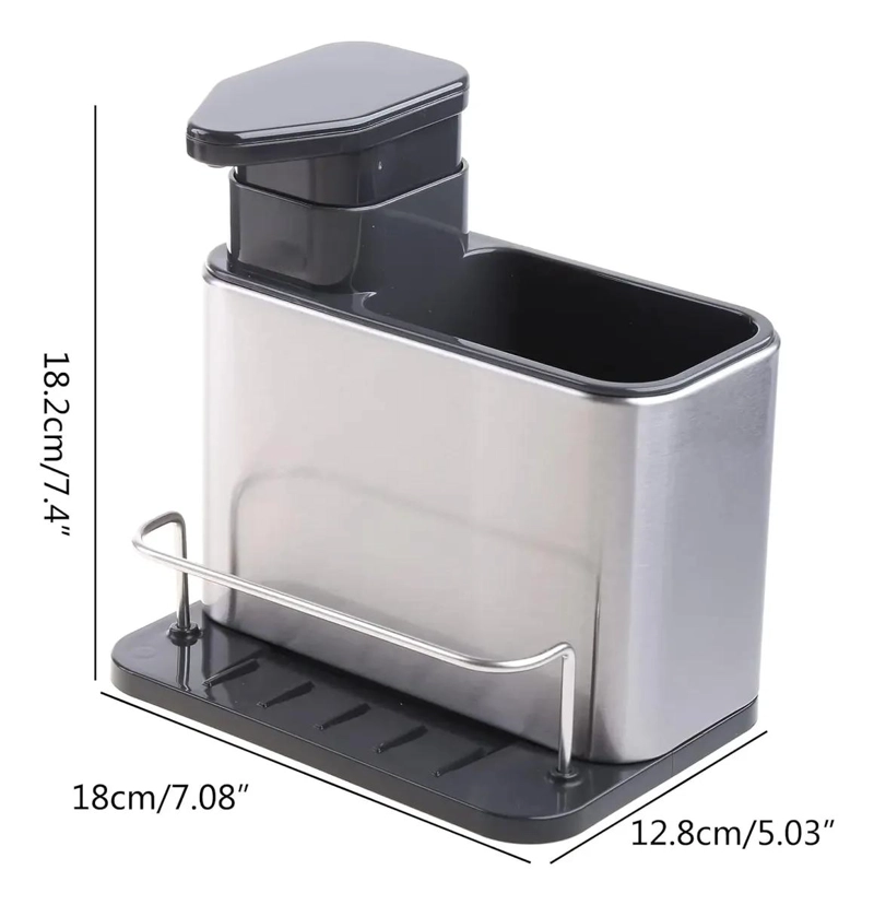 DISPENSADOR DE JABON Y SOPORTE PARA ESPONJA DE ACERO INOXIDABLE - 2