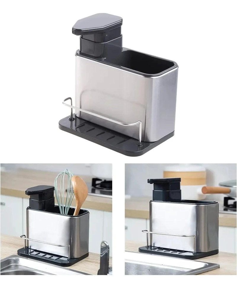 DISPENSADOR DE JABON Y SOPORTE PARA ESPONJA DE ACERO INOXIDABLE - 3