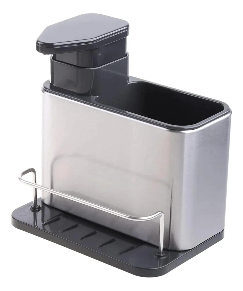 DISPENSADOR DE JABON Y SOPORTE PARA ESPONJA DE ACERO INOXIDABLE - 4