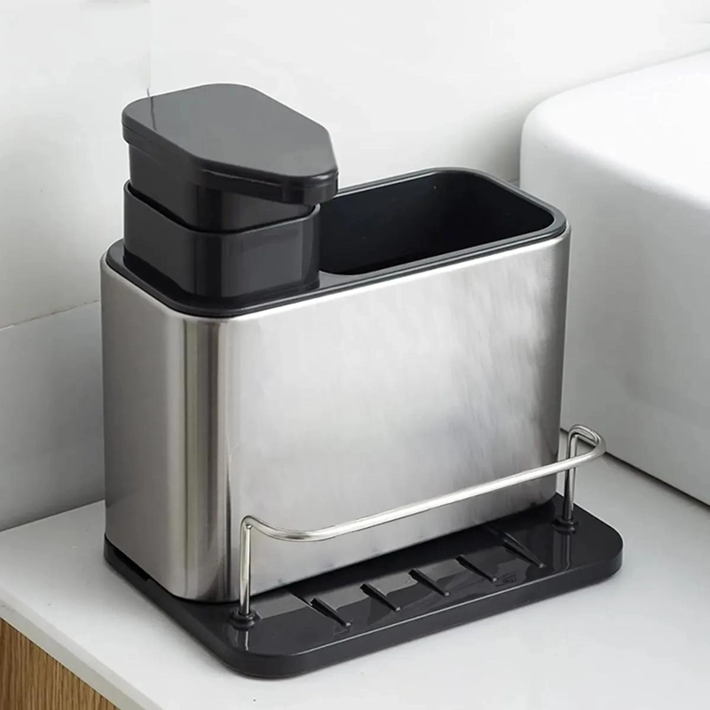DISPENSADOR DE JABON Y SOPORTE PARA ESPONJA DE ACERO INOXIDABLE - 8