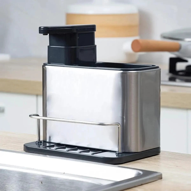 DISPENSADOR DE JABON Y SOPORTE PARA ESPONJA DE ACERO INOXIDABLE - 9