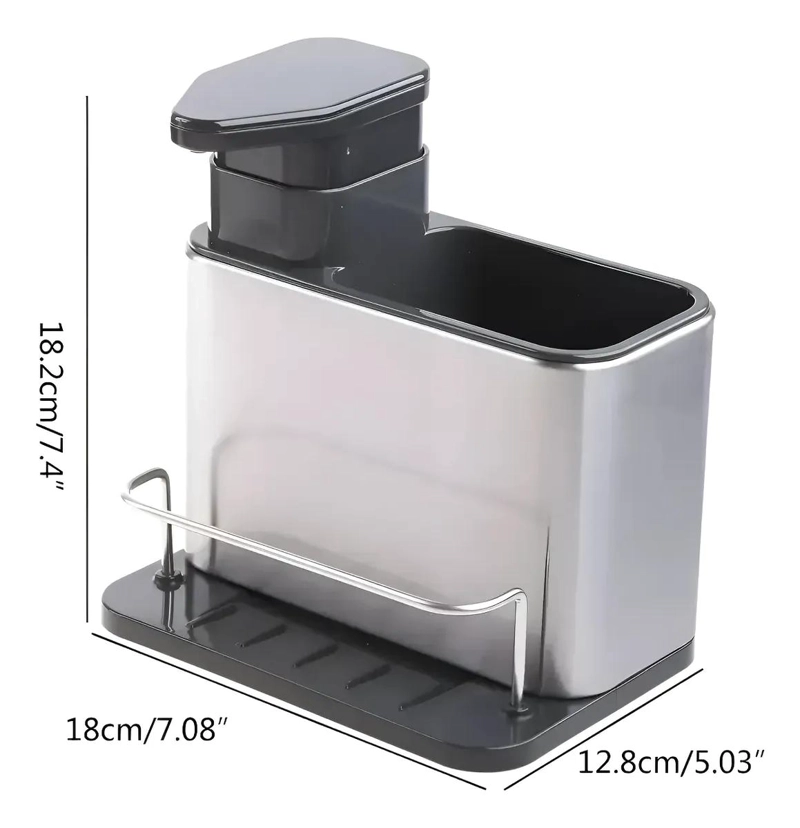 DISPENSADOR DE JABON Y SOPORTE PARA ESPONJA DE ACERO INOXIDABLE - 4