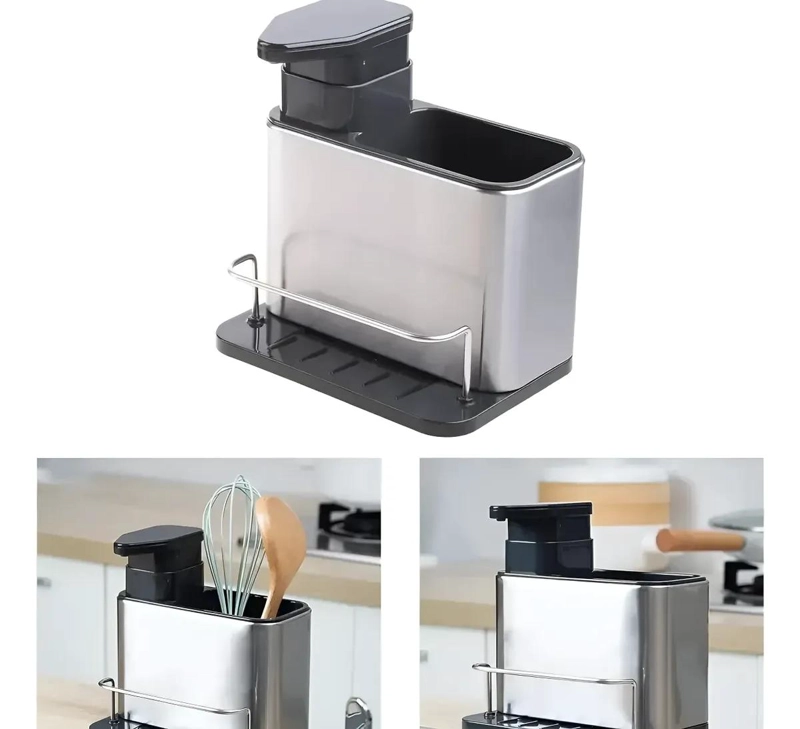 DISPENSADOR DE JABON Y SOPORTE PARA ESPONJA DE ACERO INOXIDABLE - 6
