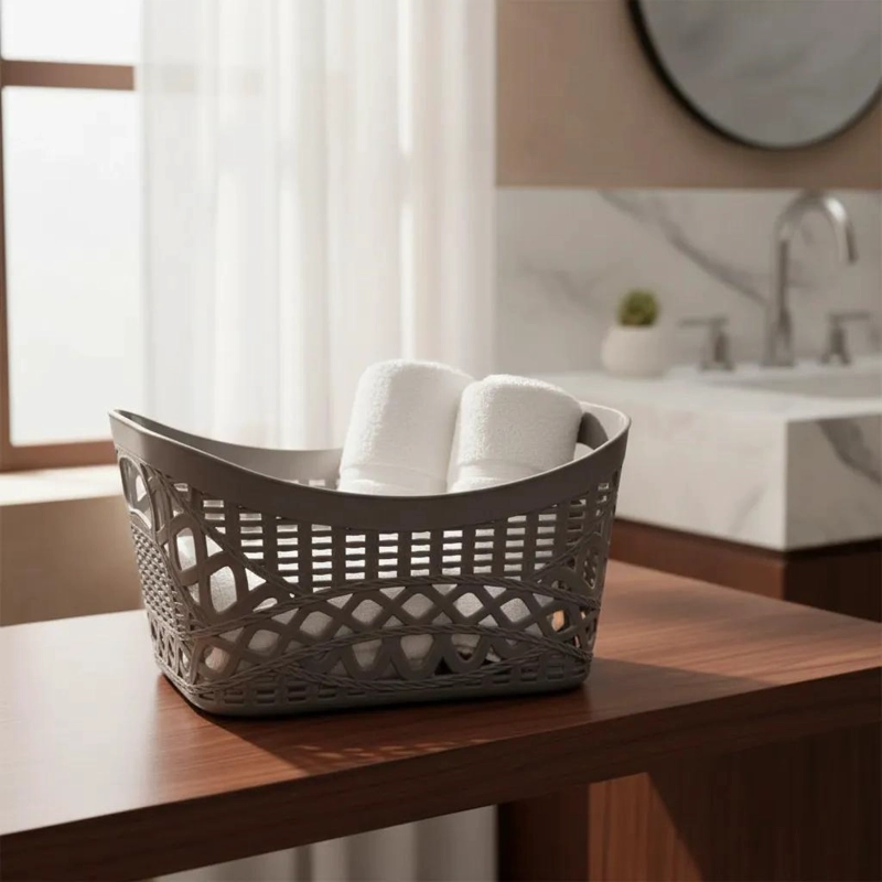CANASTO ORGANIZADOR PLASTICO DISEÑO RATTAN 34.5X22X21CM - 1