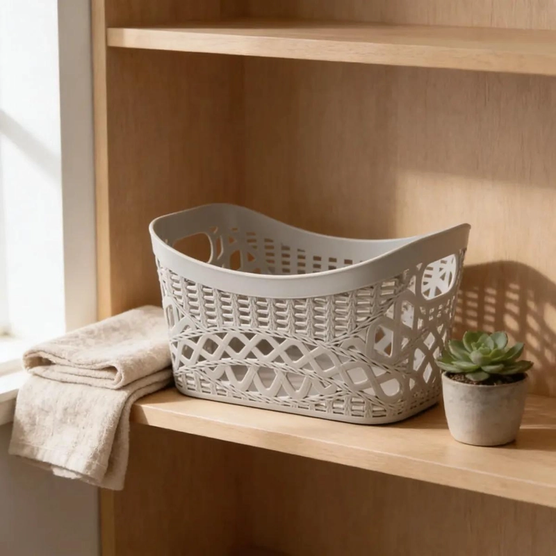 CANASTO ORGANIZADOR PLASTICO DISEÑO RATTAN 34.5X22X21CM - 3