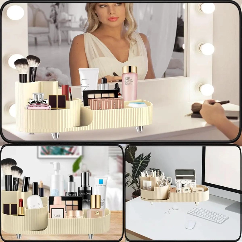 ORGANIZADOR DE MAQUILLAJE GIRATORIO Y SOPORTE PARA BROCHAS - 2