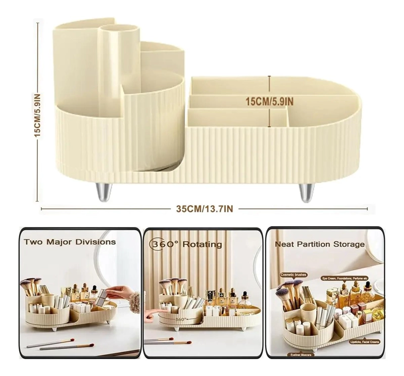 ORGANIZADOR DE MAQUILLAJE GIRATORIO Y SOPORTE PARA BROCHAS - 3