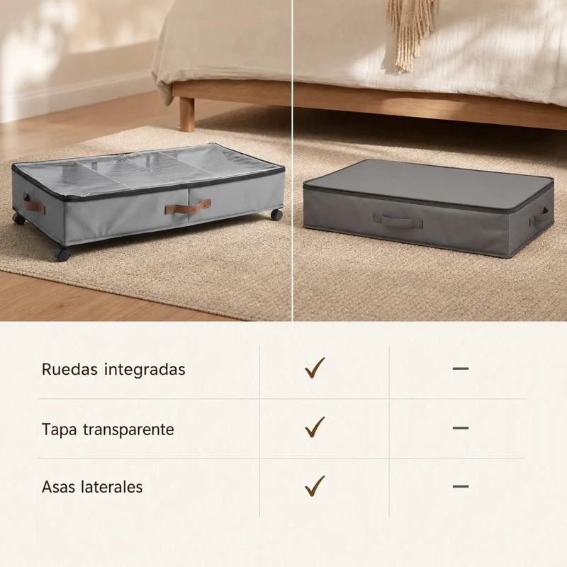 CAJA ORGANIZADORA BAJO CAMA CON RUEDAS Y TAPA TRANSPARENTE - 3