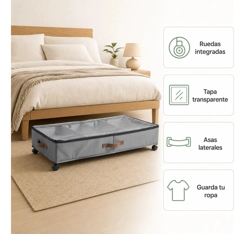 CAJA ORGANIZADORA BAJO CAMA CON RUEDAS Y TAPA TRANSPARENTE - 4