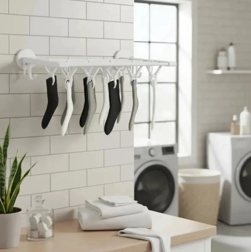 COLGADOR DE PARED MULTIFUNCIONAL CON 8 CLIPS PARA ROPA - 4