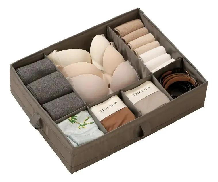 ORGANIZADOR TEXTIL PLEGABLE CON 7 COMPARTIMIENTOS EN COLOR GRIS - 1