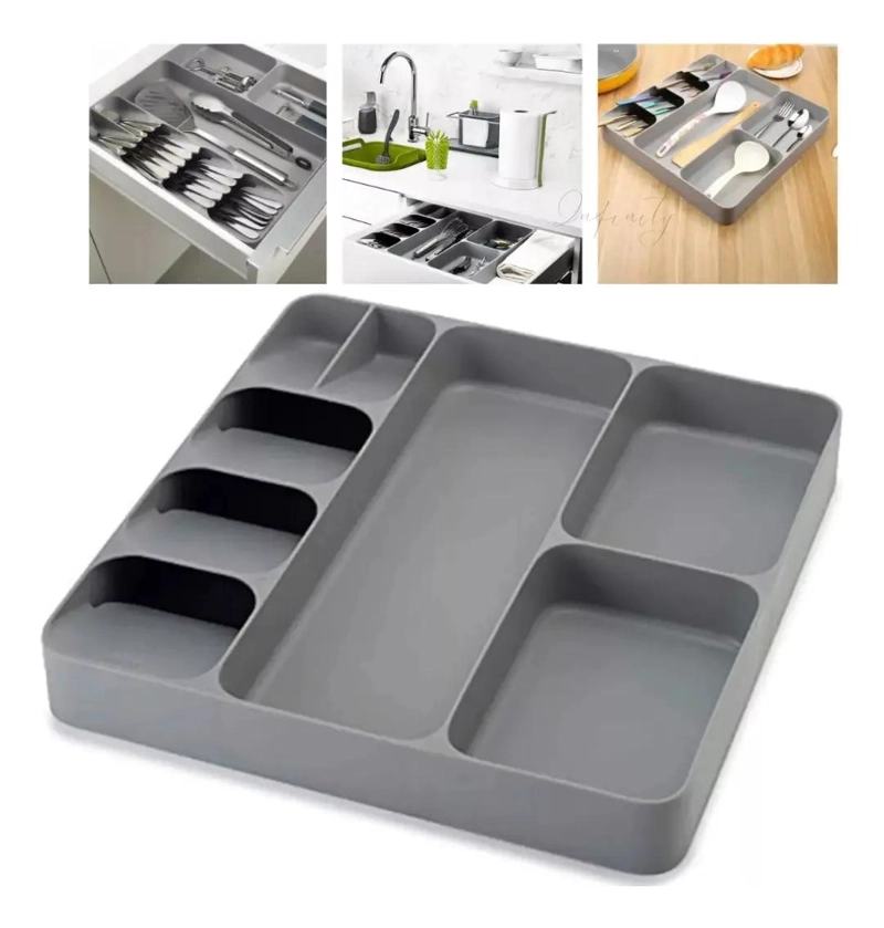 ORGANIZADOR DE UTENSILIOS DE COCINA EN PLASTICO GRIS DE 28 X 36 CM - 1