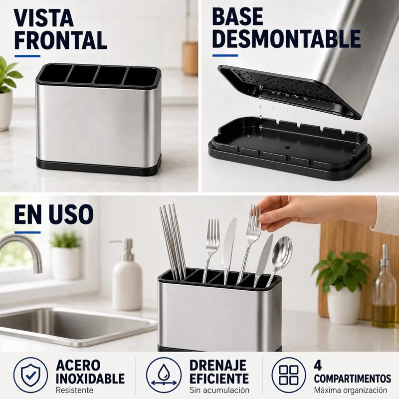 ESCURRIDOR DE UTENSILIOS DE COCINA EN ACERO INOXIDABLE - 2