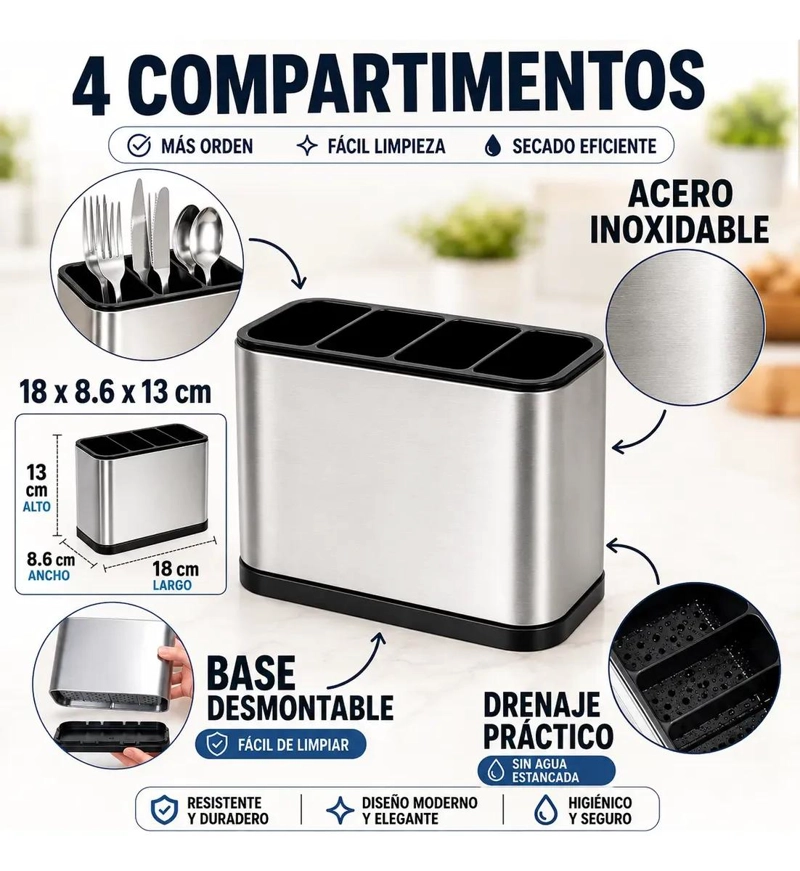 ESCURRIDOR DE UTENSILIOS DE COCINA EN ACERO INOXIDABLE - 6