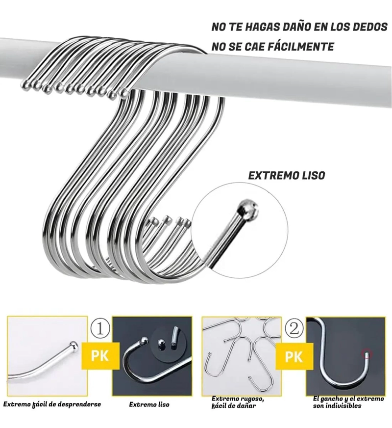 GANCHOS DE ACERO INOXIDABLE EN FORMA DE S PARA COLGAR - 4