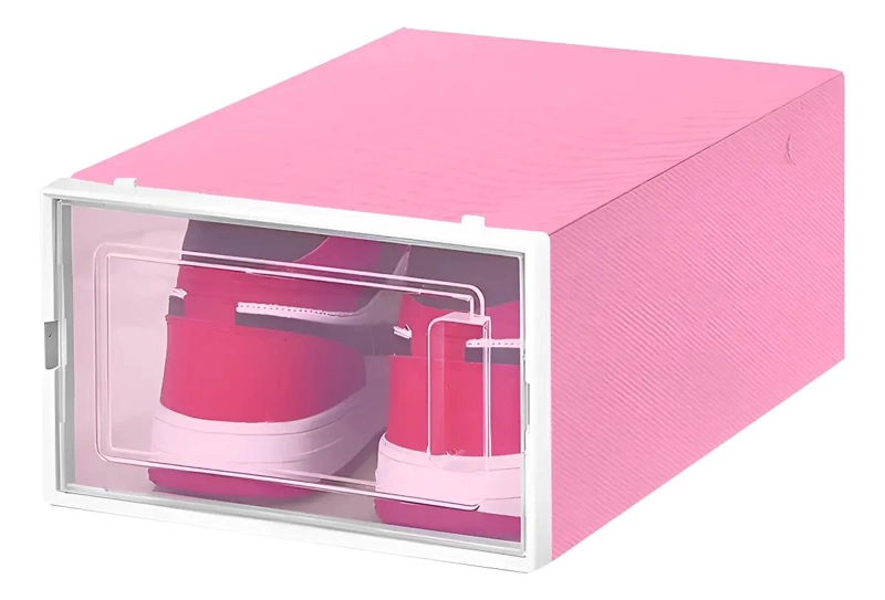 CAJA ORGANIZADORA DE PLASTICO ROSA CON TAPA PARA ALMACENAMIENTO - 1