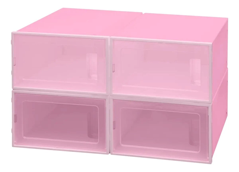 CAJA ORGANIZADORA DE PLASTICO ROSA CON TAPA PARA ALMACENAMIENTO - 4