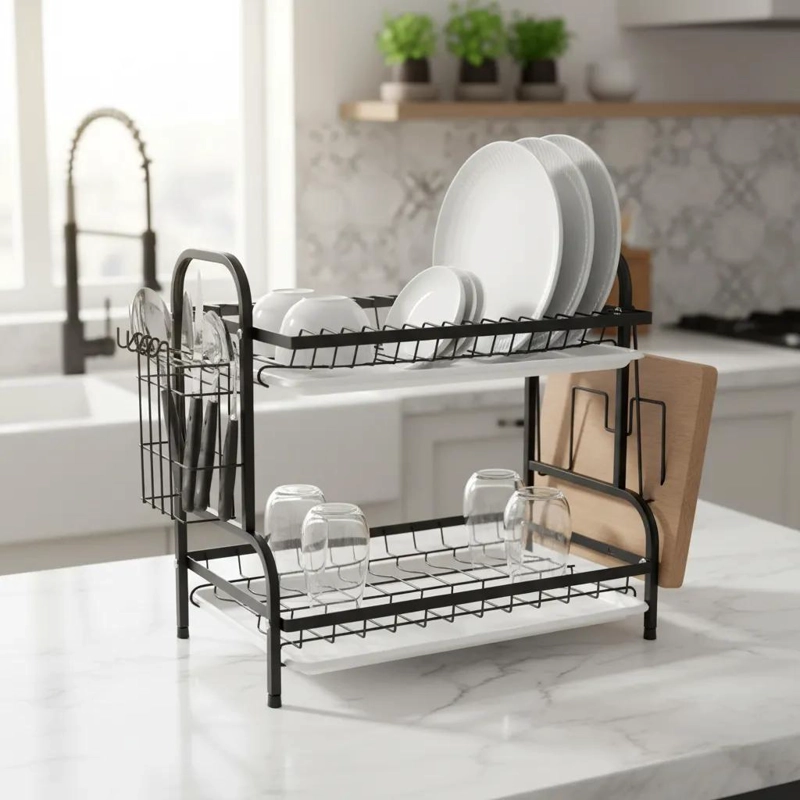 ORGANIZADOR DE COCINA ESCURRIDOR DE PLATOS DE DOS NIVELES - 5