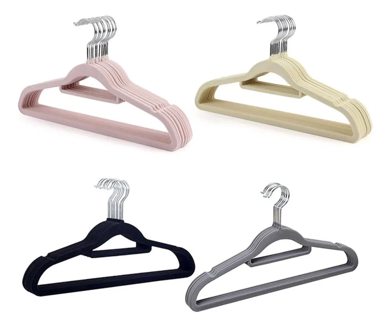 GANCHO DE ROPA DE TERCIOPELO 10 UNIDADES EN COLORES VARIADOS - 1